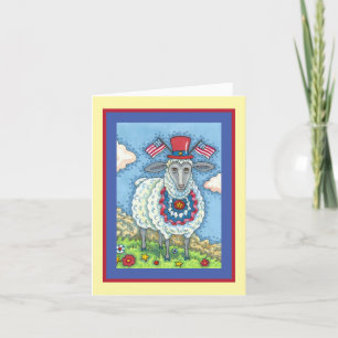 PATRIOTISCHE VIERDE VAN JULY SHEEP, FUNNY FOLK Bla Feestdagen Kaart