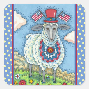 PATRIOTISCHE VIERDE VAN JULY SHEEP, grappige Folk Vierkante Sticker