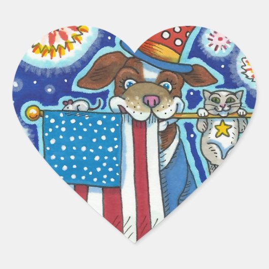PATRIOTISCHE VLAG PET DOG CAT MOUSE, CUTE FUNNY HART STICKER (Voorkant)