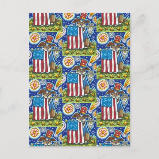 PATRIOTISCHE VLAG-PET-DOG CAT-MUIS, FUNNY CUTE FEESTDAGENKAART (Voorkant)