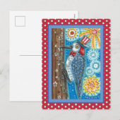 PATRIOTISCHE WOODPECKER-FIREWORKS, 4 JULI BIRD FEESTDAGENKAART (Voorkant / Achterkant)