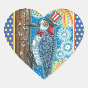 PATRIOTISCHE WOODPECKER-FIREWORKS, 4 JULI BIRD HART STICKER
