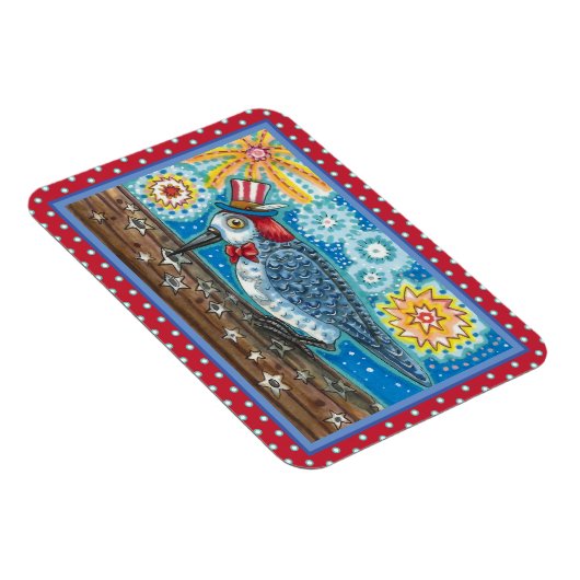 PATRIOTISCHE WOODPECKER-FIREWORKS, 4 JULI BIRD MAGNEET (Rechterzijde)