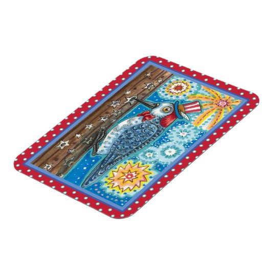 PATRIOTISCHE WOODPECKER-FIREWORKS, 4 JULI BIRD MAGNEET (Linkerzijde)