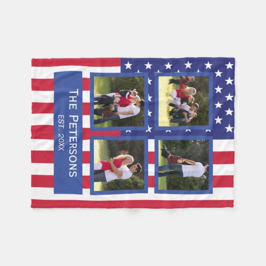 Patriottic 4 Photo Collage American Flag Monogram Fleece Deken (Voorkant (Horizontaal))