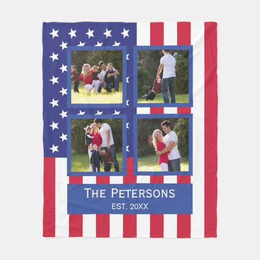 Patriottic 4 Photo Collage American Flag Monogram  Fleece Deken (Voorkant)