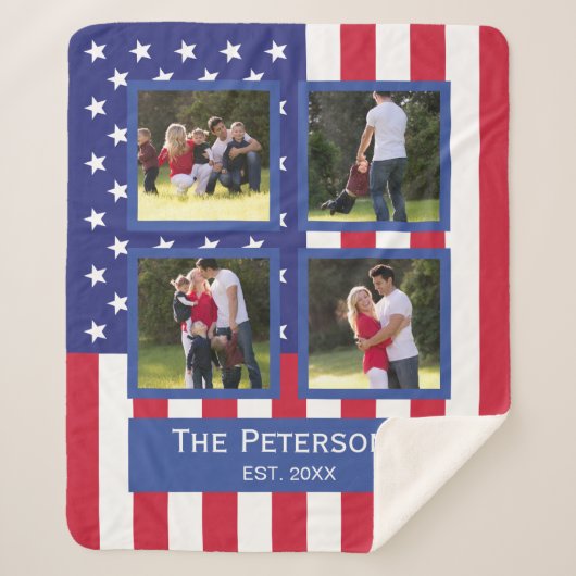 Patriottic 4 Photo Collage American Flag Monogram  Sherpa Deken (Voorkant)