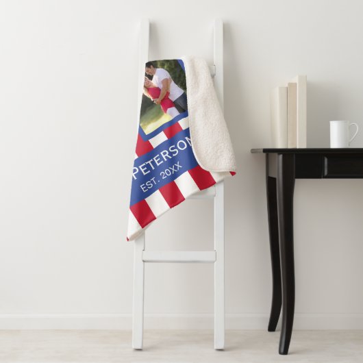 Patriottic 4 Photo Collage American Flag Monogram  Sherpa Deken (In situ)