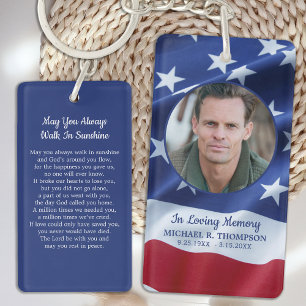 Patriottic America Veteran Funeral Prayer Card Sleutelhanger