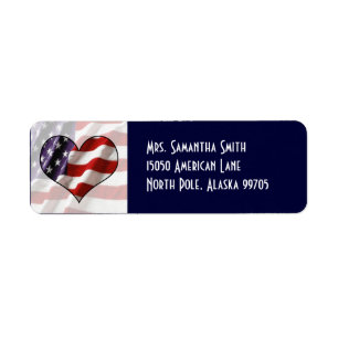Patriottic American Flag Heart Address Label
