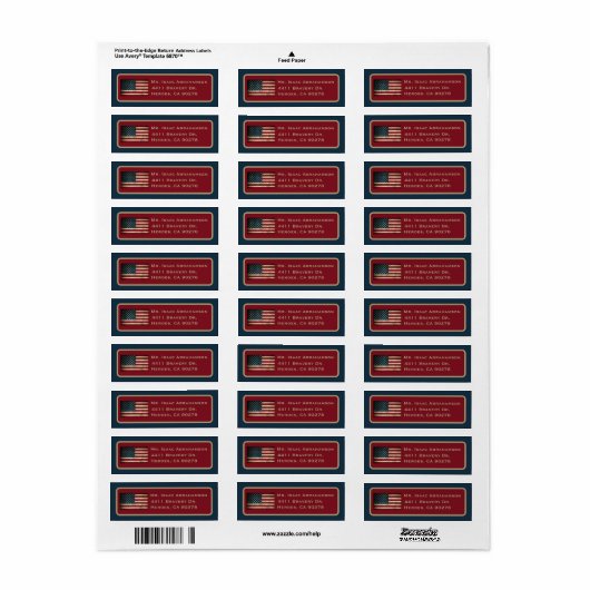 Patriottic American Flag Return Address Label (Full Sheet)