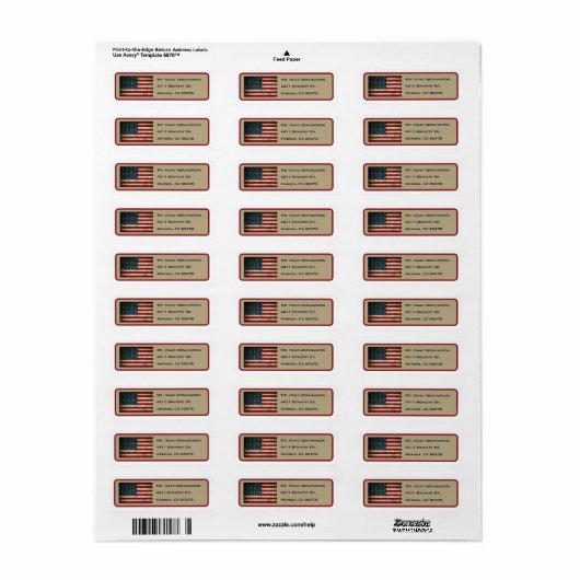 Patriottic American Flag Return Address Label (Full Sheet)
