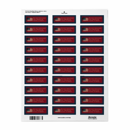 Patriottic American Flag Return Address Label (Full Sheet)