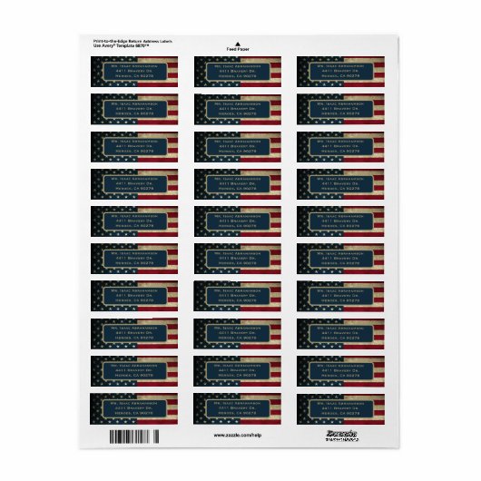 Patriottic American Flag Return Address Label (Full Sheet)