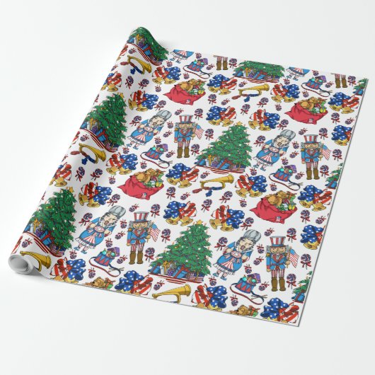 Patriottic American Nutkraker Pattern Cadeaupapier (Uitgerold)