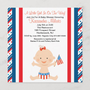 Patriottic Baby Girl Waving Flag Baby shower Uitno Kaart