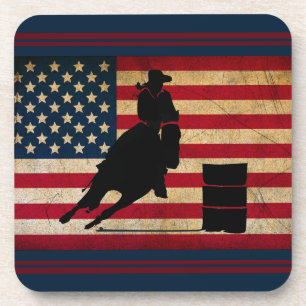 Patriottic Barrel Racing American Flag Horse Bier Onderzetter