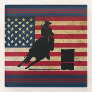 Patriottic Barrel Racing American Flag Horse Glazen Onderzetter
