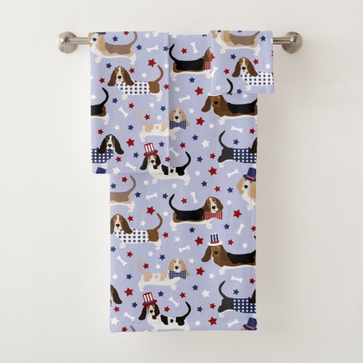 Patriottic Basset Hound Bath Towel Set Bad Handdoek (Insitu)