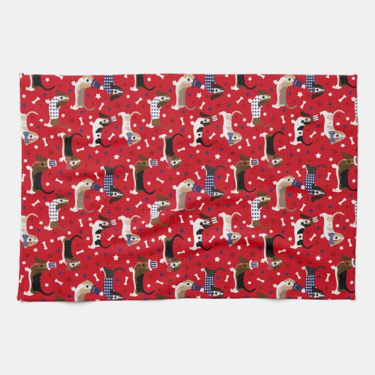 Patriottic Basset Hound Kitchen Towel Theedoek (Horizontaal)