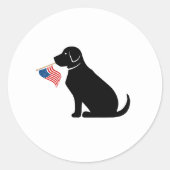 Patriottic Black Lab Dog Silhouette American Flag Ronde Sticker (Voorkant)