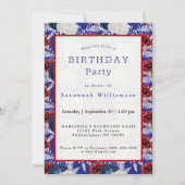 Patriottic Blue White Red Rose Birthday Kaart (Voorkant)