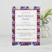 Patriottic Blue White Red Rose Birthday Kaart (Staand voorkant)