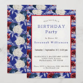 Patriottic Blue White Red Rose Birthday Kaart (Voorkant / Achterkant)