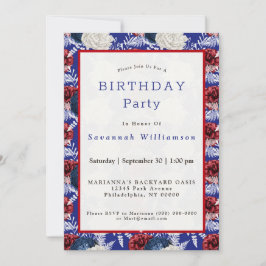 Patriottic Blue White Red Rose Birthday Kaart