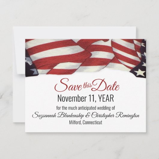 Patriottic Bunting Custom Photo Back Save the Date Aankondiging (Voorkant)