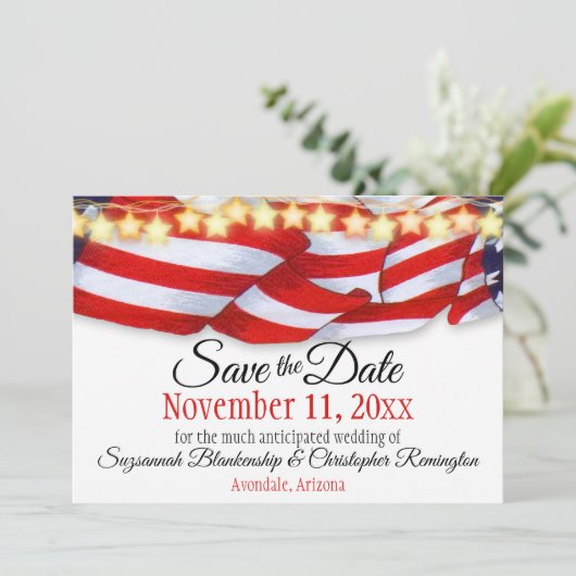 Patriottic Bunting Custom Photo Save the Date Aankondiging (Staand voorkant)