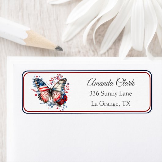 Patriottic Butterfly USA Flag Address Label (Insitu)