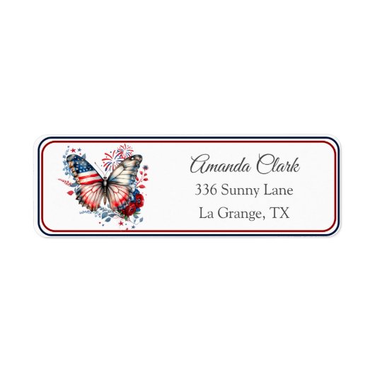 Patriottic Butterfly USA Flag Address Label (Voorkant)