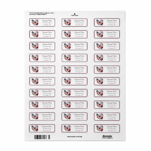 Patriottic Butterfly USA Flag Address Label (Full Sheet)