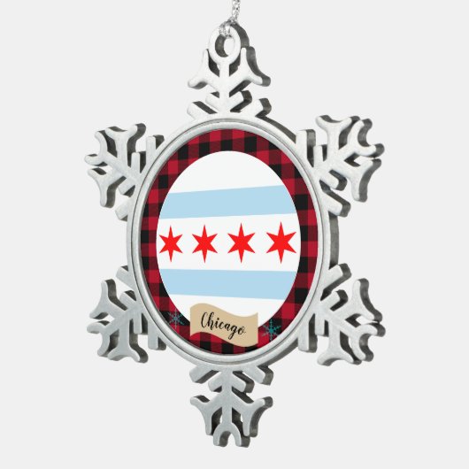 Patriottic Chicago, buffalo plaid, Chicago Flag Tin Sneeuwvlok Ornament (Rechts)