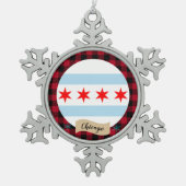 Patriottic Chicago, buffalo plaid, Chicago Flag Tin Sneeuwvlok Ornament (Voorkant)