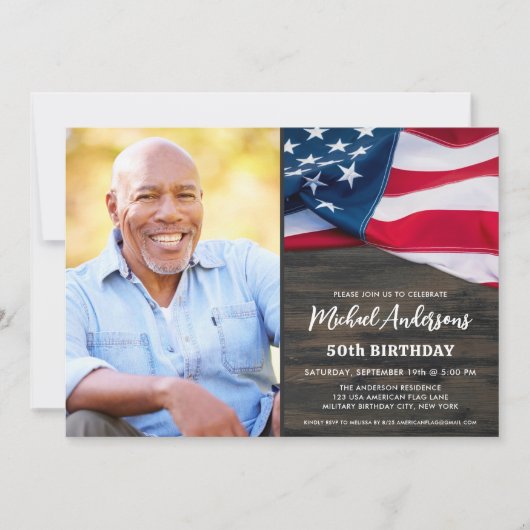 Patriottic Custom Foto US American Flag Birthday Kaart (Voorkant)