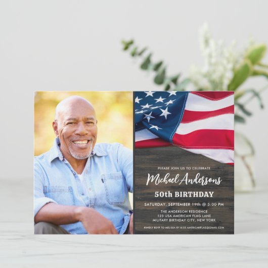 Patriottic Custom Foto US American Flag Birthday Kaart (Staand voorkant)