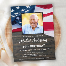 Patriottic Custom Foto US American Flag Birthday Uitnodiging Briefkaart