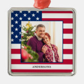 Patriottic Custom Photo American Flag Kerstmis Metalen Ornament (Voorkant)
