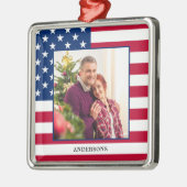 Patriottic Custom Photo American Flag Kerstmis Metalen Ornament (Links)