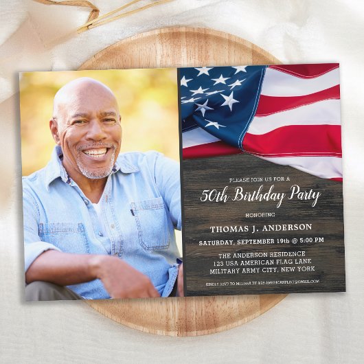 Patriottic Custom Photo USA American Flag Birthday Kaart