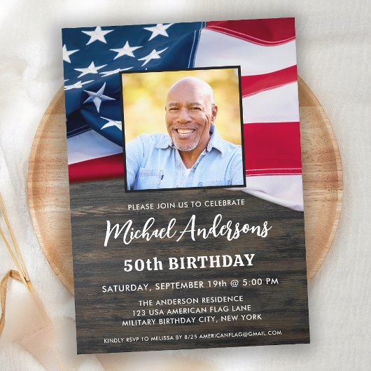 Patriottic Custom Photo USA American Flag Birthday Kaart
