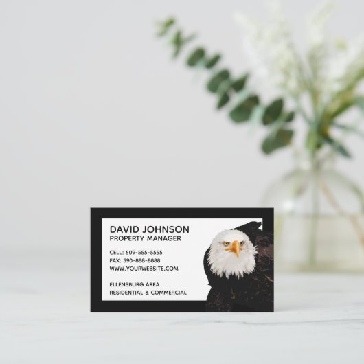 Patriottic Eagle Property Manager Bold Black Borde Visitekaartje (Staand voorkant)