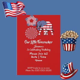 Patriottic Elephant American Flag Birthday Firewor Kaart