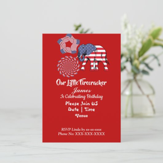Patriottic Elephant American Flag Birthday Firewor Kaart (Staand voorkant)