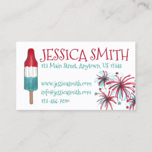 Patriottic Fireworks Rocket Pop Popsicle USA 4 jul Visitekaartje (Achterkant)