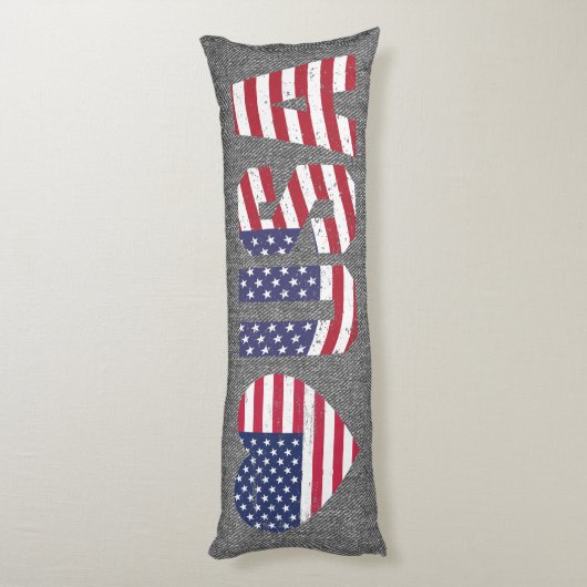 Patriottic Flag Love Heart USA Black Jean Denim Lichaamskussen (Achterkant (Verticaal))