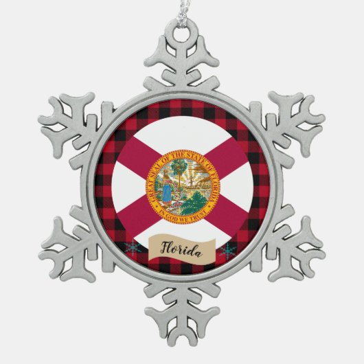 Patriottic Florida, buffalo plaid, Florida Flag Tin Sneeuwvlok Ornament (Voorkant)