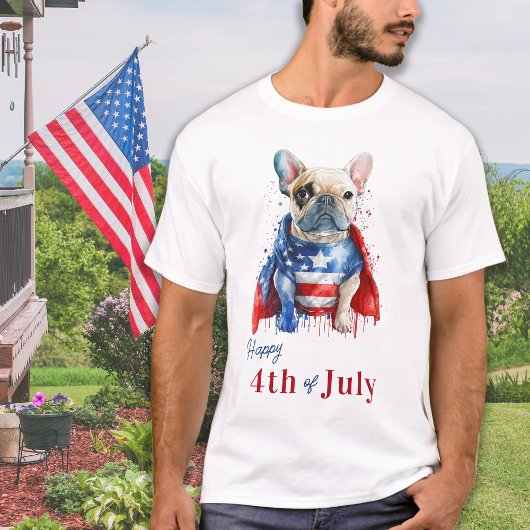 Patriottic French Bulldog USA Flag Happy 4 juli T-shirt